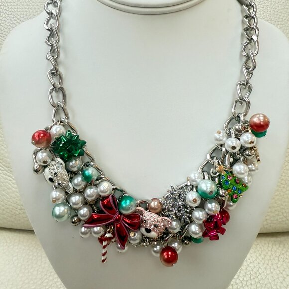 NWT BETSEY JOHNSON Silver Tone Holiday Christmas Baubles Necklace & BRACELET - Picture 4 of 6